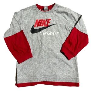 Nike Sportswear Gray and Red Long Sleeve Shirt